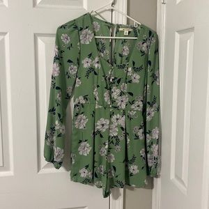 Floral green romper